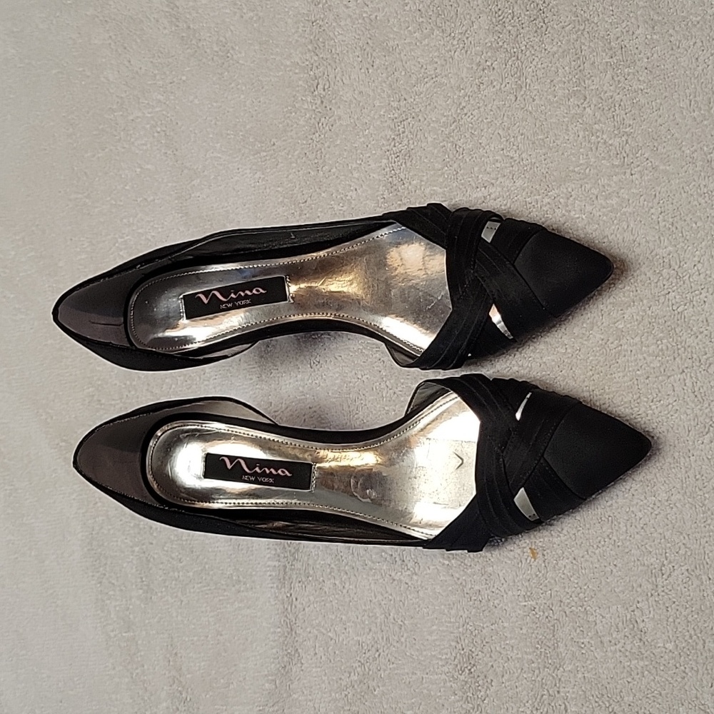 Nina Black Satin Dress Shoe sz 7